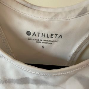Athleta white cropped tank top with gray accents, size small.